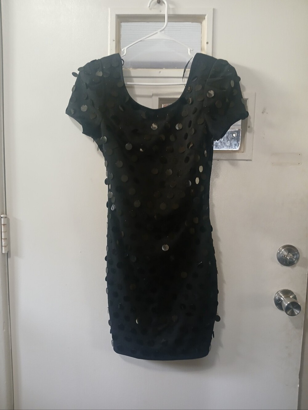 Black Sequin Scoop Neck Short Sleeve Dress